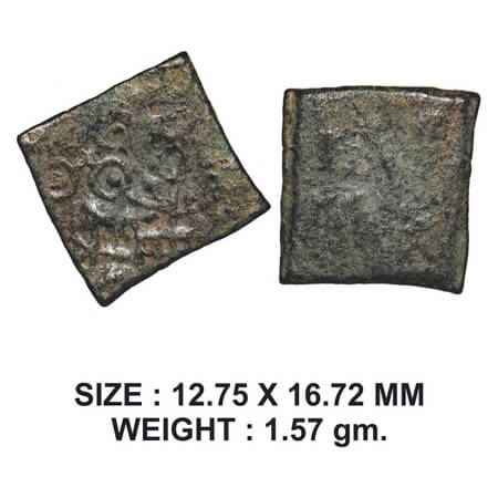 Punch Marked type, Eran-Vidisha region, Copper, 1.57g, Obv: Four orbed ujjaini, tree-in-ra