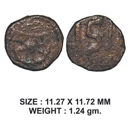 City State Issue, Vidisha, Central India, Copper Unit, 1.24gm, Obv: Seven spoked wheel in 