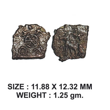 City State Issue, Kosambi, Cast Copper, 1.25g, Obv: Humped bull walking to left side above
