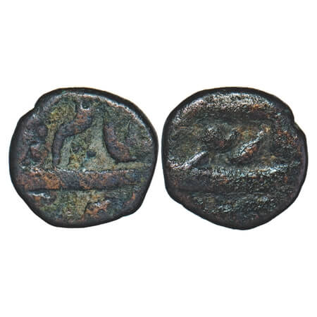 Aurangzeb, Copper 1/8 Paisa, 2.20g, Narnol Mint. KM 280.2. About Very Fine, Very Rare.