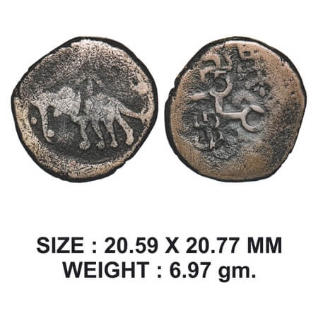 Post-Mauryan, Narmada Valley Region, Bronze, 6.97g, Obv: Elephant walking to left above ar