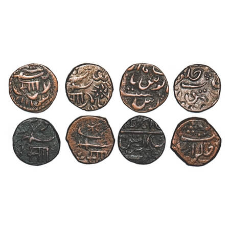 Baroda, Copper Paisa (4 Coins), Sayaji Rao II, Amreli Mint, 'Sa' below scimitar. KM C30.1 
