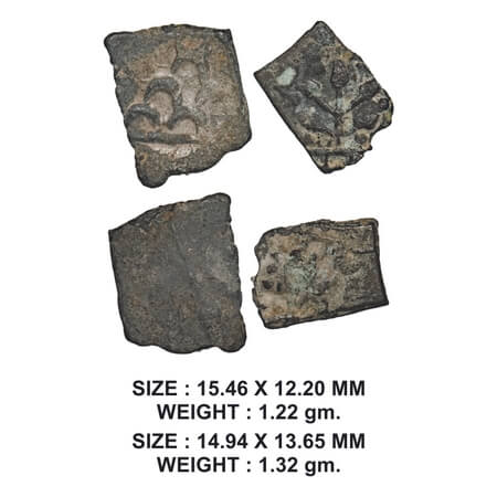Pre-Satavahana, Vidarbha Region, Uninscribed type, Copper (2 coin), 1.22g & 1.32g, Obv: Th
