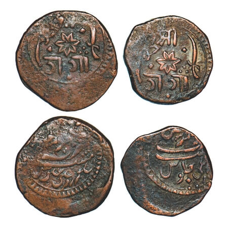 Baroda, Copper Paisa, (2 Coins) 7.34g,7.15g Ganpat Rao, Amreli Mint, Nagari 'Shri Ga Gaa',