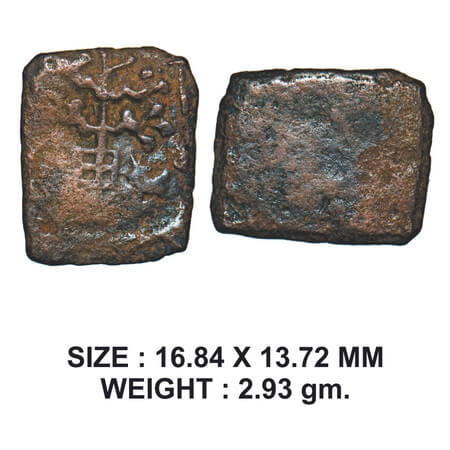Pre-Satavahana, Khandesh region, Uninscribed type, Copper. 2.93g, Obv: Tree-in-railing wit