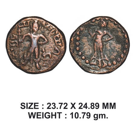 Yaudheya, Tribes of Punjab, Copper Unit, 10.79g, Obv: Karttikeya standing facing, holding 