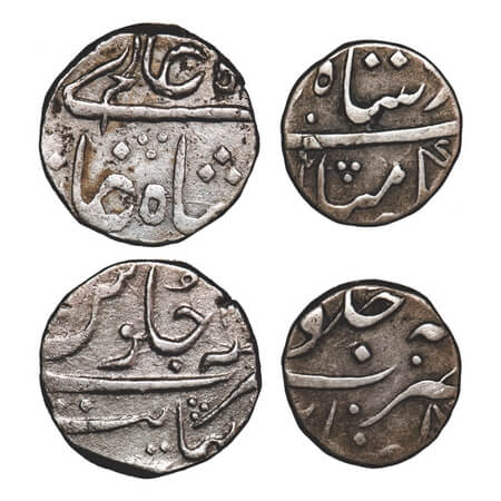 Cambay, Silver Rupee & ½ Rupee (2 Coins), 11.48 & 5.57g, Hussain Yafar Khan (1841-1880 AD)