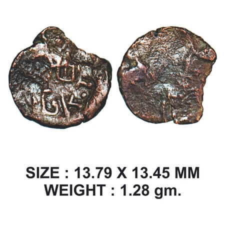 Tribal Janapada, Agras (Agachas), Haryana Region, Copper, 1.28g, Obv: Tree-in-railing in c