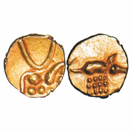 Coorg, Gold Fanam, 0.40g, issued by the Changalvas Rajas, Rev: Boar standing to right. Her