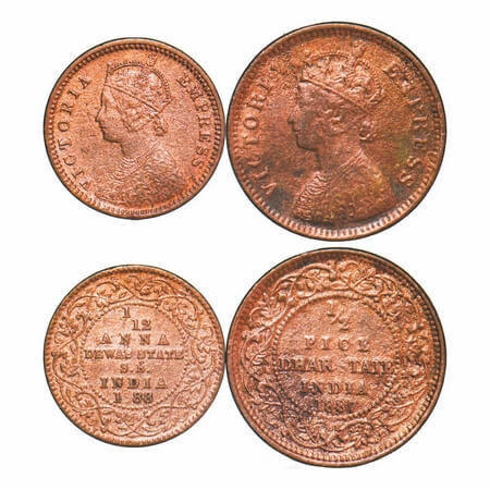 Dhar, (2 Coins) Copper 1/2 Pice, 3.12g, 1887 AD & Dewas SB 1/12 Anna, 2.19g, 1x88 AD, bust