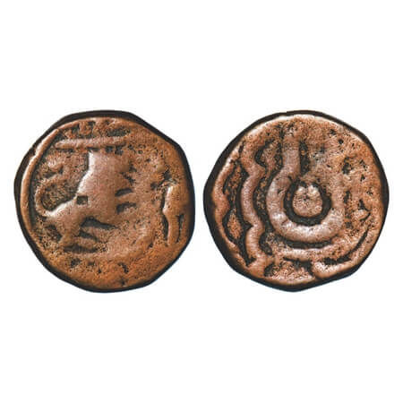 Indore, Copper Paisa, 11.44g, British Protectorate Issues, Maheshwar mint, Obv: Lion right