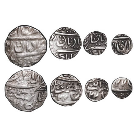 Jaisalmir, Silver Rupee, 1/2, 1/4 and 1/8 Rupee (4 Coins), Ranjit Singh (AH 1263-1281; 184