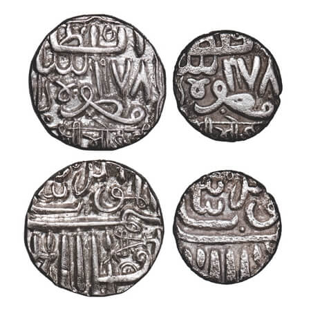 Kutch, Silver, ½ Kori & Kori (2 Coins), Bhojrajji, INO Muzaffar Shah III, Frozen AH 978. R
