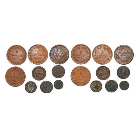 Kutch, Copper (9 Coins), Pragmalji II & Khengarji III, 3 dokda VS1925/1868, 1986/1929, 199