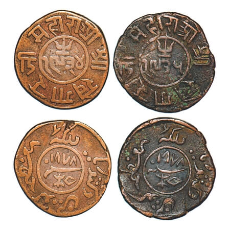 Kutch, Copper Dokdo (2 Coins), Khengarji III, INO Queen Victoria, VS 1934/1878, 1935/1878 