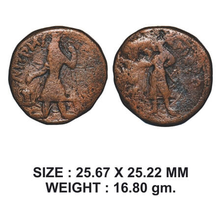 Kushan, Kanishka (127/28-152 AD), Copper, 16.80g, Obv: King facing left , standing holding