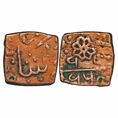Lunavada, Copper Square Paisa. 7.87g, Vakhat Singhji II (VS 1924-1986/ 1867-1929 AD), Obv: