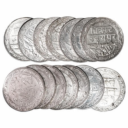 Mewar, Silver Rupee (7 Coins), Fatteh Singh, Udaipur Mint, VS 1985 (1928 AD), Obv: Dosti l
