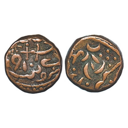 Sirohi, Copper ¼ Anna, 10.94g, Sheo Singh (VS 1873-1919, 1816-1862 AD), VS 1910, scimitar 