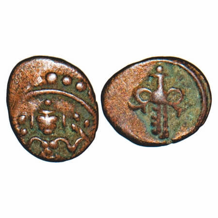 Travancore, Copper Cash, 0.60g, Swati Tirunal Rama Verma (1829-1847 AD), Obv: Seated Godes