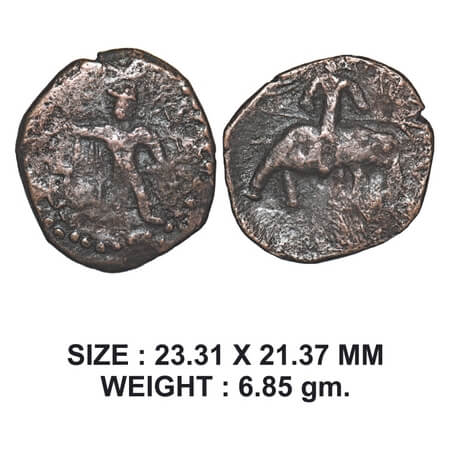 Kushanas, Huvishka (c. 152-192 AD), Copper ½ Unit, 6.85g, Obv: King riding an elephant to 