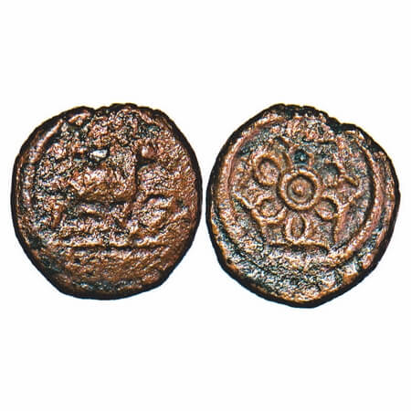 Travancore, Copper Thira Cash, 1.22g, Obv: deer to right. Beena Sarasan 383 type. About Ve