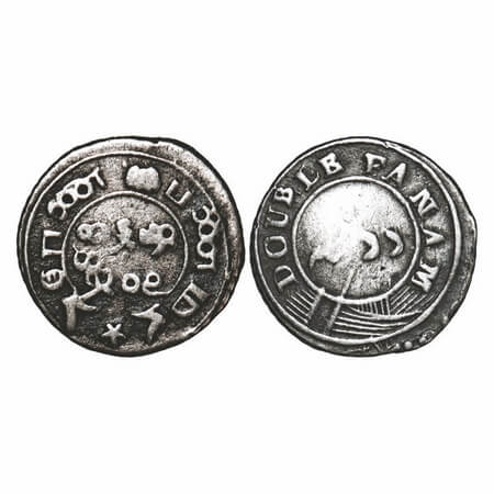 Madras Presidency, Silver Double Fanam, 1.74g, (1808 AD 2nd Issue), oblong Plain buckle va