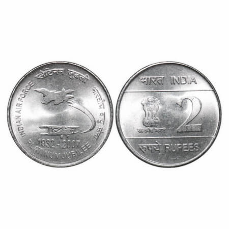 2007, FSS, 2 Rupees, 5.80g, Indian Airforce, Calcutta Mint. SR 20.18. Uncirculated, Scarce