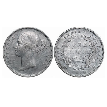Victoria Queen, Silver, Rupee, 1840, DL, Calcutta Mint, W.W. raised, Wreath with 29 Berrie