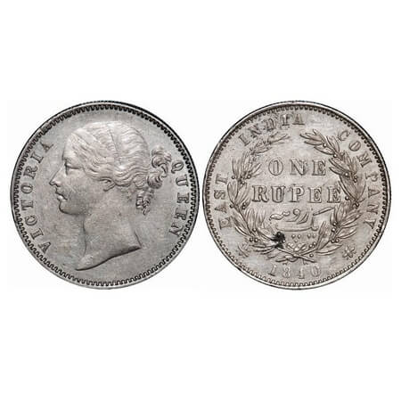 Victoria Queen, Silver, Rupee, 1840, DL, Bombay Mint, W.W. raised, 29 Berries (13L + 16R),