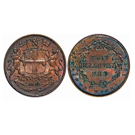 Victoria Queen, Copper, Quarter Anna, 1858, J. Watt. & Co. Birmingham Mint, Single leaf, Y