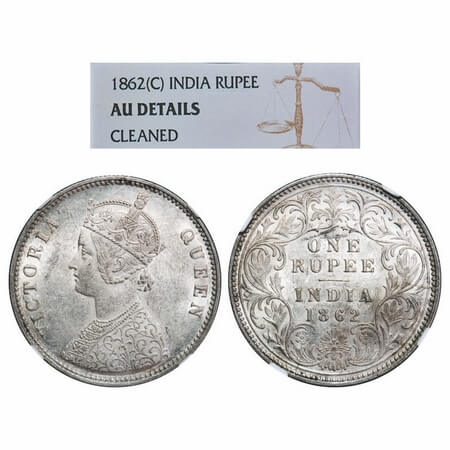 Victoria Queen, Silver, Rupee, 1862, Calcutta Mint, A/I, With initial 'J'. F. Prid. 66. GK
