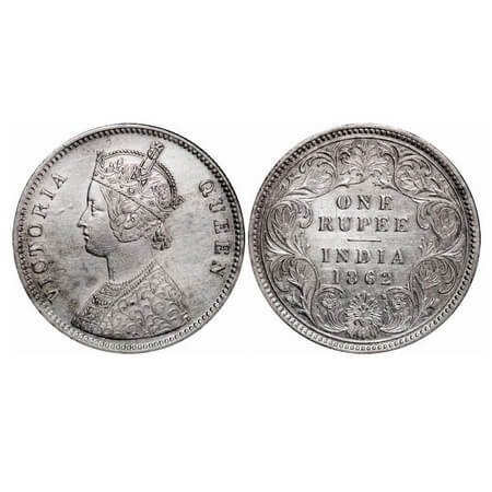Victoria Queen, Silver, Rupee, 1862, Calcutta Mint, A/I, w/o initial 'J'. F. Prid 66. GK 2