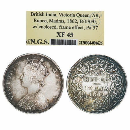 Victoria Queen, Silver, Rupee, 1862, Bombay Mint, A/II/0/4, w/o initial 'J'. F. Prid 79. G