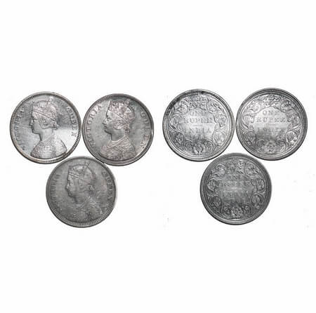 Victoria Queen, Silver, Rupee, 1862, (3 coins), 1) Bombay Mint, B/II/2/0, 2) Bombay Mint, 