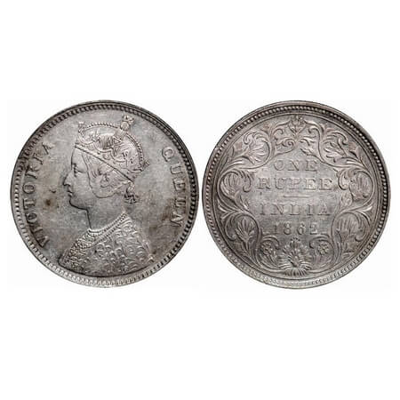 Victoria Queen, Silver, Rupee, 1862, Bombay Mint, A/II/0/4, w/o initial 'J', Second and Th