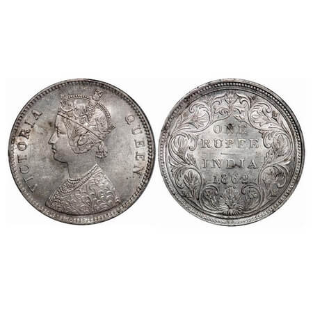 Victoria Queen, Silver, Rupee, 1862, Bombay Mint, A/II/0/4, w/o initial 'J', All dots plac