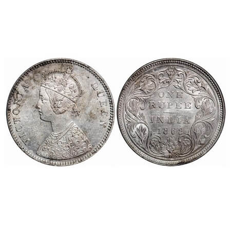 Victoria Queen, Silver, Rupee, 1862, Bombay Mint, A/II/0/4, w/o initial 'J', Numeral 6 and