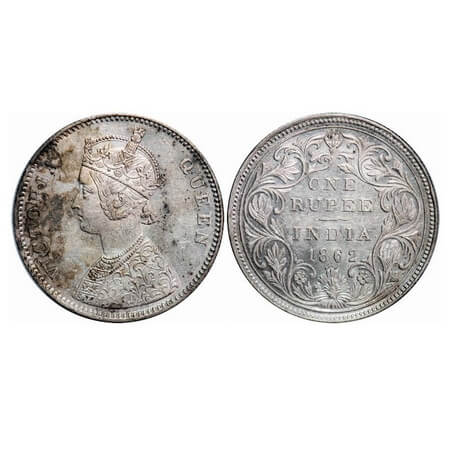 Victoria Queen, Silver, Rupee, 1862, Bombay Mint, A/II/0/4, w/o initial 'J', 1st and 4th d