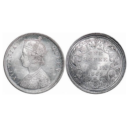 Victoria Queen, Silver, Rupee, 1862, Bombay Mint, A/II/0/4, w/o initial 'J', Die doubling 