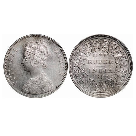 Victoria Queen, Silver, Rupee, 1862, Bombay Mint, A/II/0/5, Broken 'D' in India, w/o initi