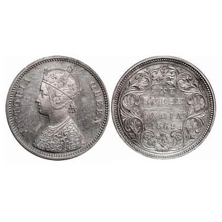 Victoria Queen, Silver, Rupee, 1862, Bombay Mint, A/II/0/7, w/o initial 'J'. F. Prid 87. G
