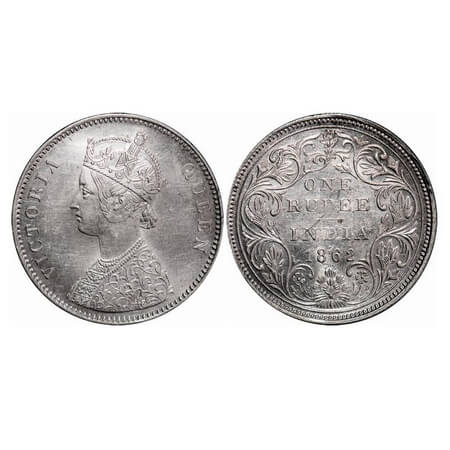 Victoria Queen, Silver, Rupee, 1862, Bombay Mint, A/II/0/7, w/o initial 'J', Small dots. F