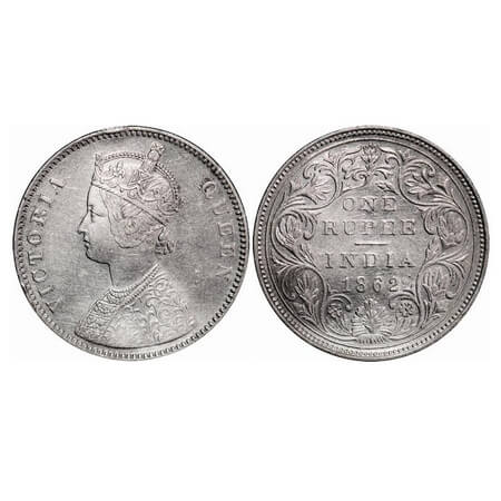 Victoria Queen, Silver, Rupee, 1862, Bombay Mint, A/II/0/10, w/o initial 'J', 10 dots arra