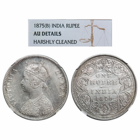 Victoria Queen, Silver, Rupee, 1875, Bombay Mint, A2/II, Dot, Top stroke of numeral 5 long