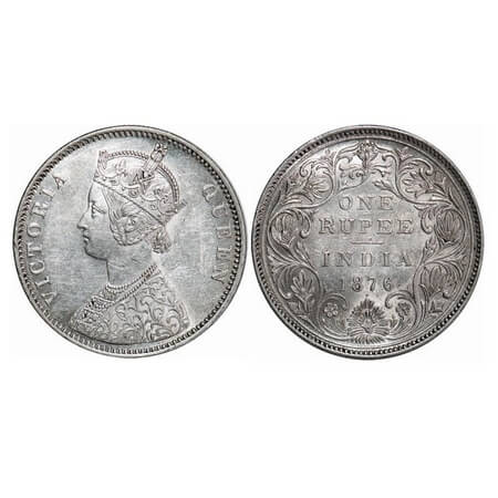 Victoria Queen, Silver, Rupee, 1876, Bombay Mint, A2/II, Dot. F. Prid. 147. GK 430. Almost