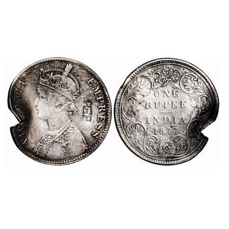 Victoria Empress, Silver, Rupee, 1877, ERROR, Cancelled Coin, Shroff mark, RBB on Obv. Ver