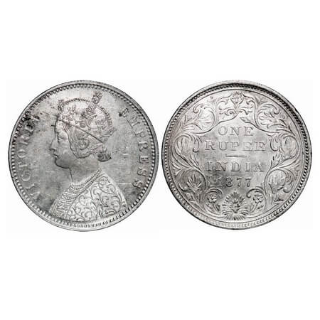 Victoria Empress, Silver, Rupee, 1877, Bombay Mint, A2/II, Dot. F. Prid 149. GK 435. Uncir