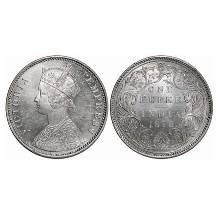 Victoria Empress, Silver, Rupee, 1878, Bombay Mint, A3/II(i), Dot. F. Prid. 151. GK 451. U