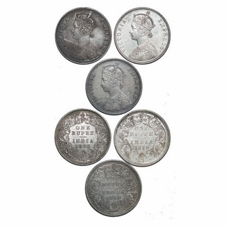 Victoria Empress, Silver, Rupee, 1878, (3 coins), 1 & 2) Bombay Mint, A3/II(i), Dot, 3) Ca